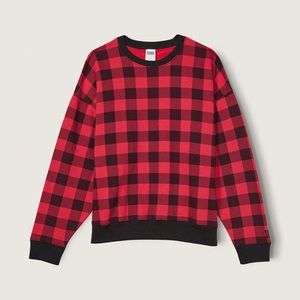 Victoria’s Secret PINK Red/ Black Buffalo Plaid Fleece Crewneck Sweater Size XS